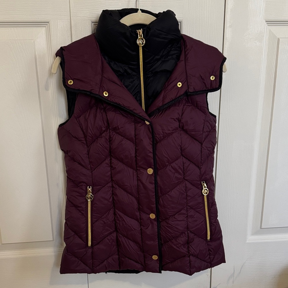 Michael Kors Maroon and Black Quilted Vest XS